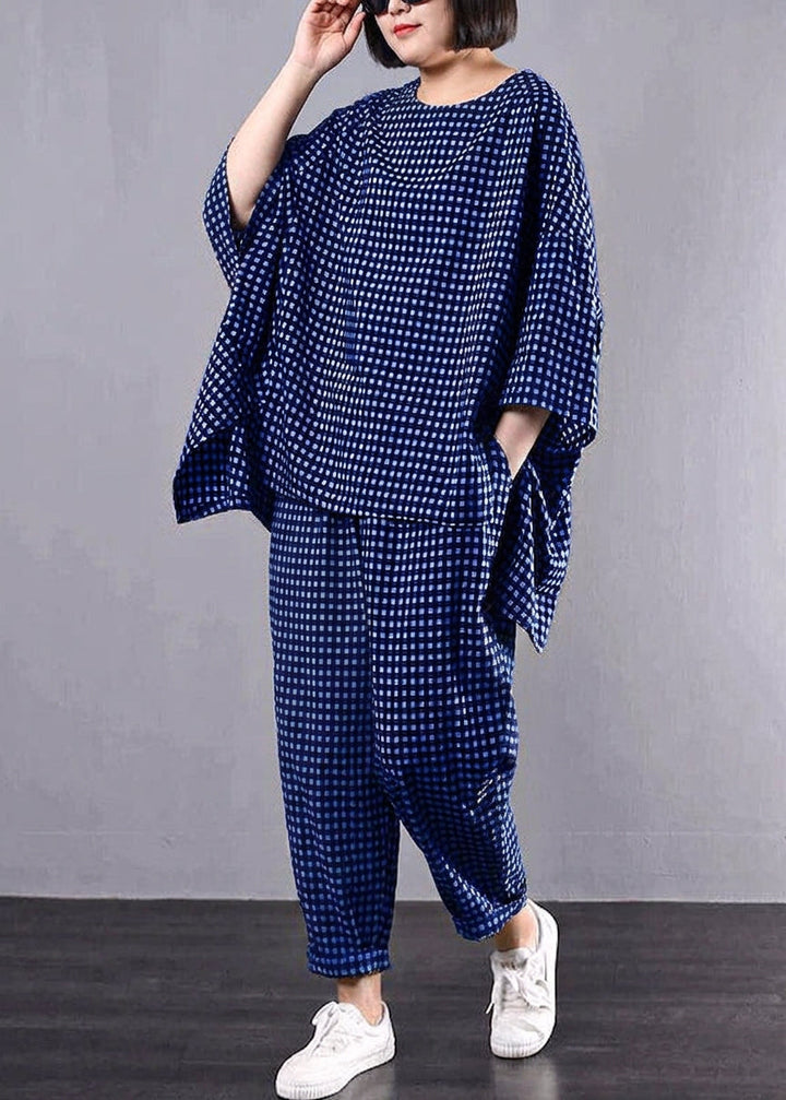 Elke - Rento Plus Size Puuvilla Pellava punainen Ruudullinen Vintage Paita ja Housut