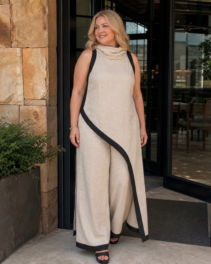 Genevieve | Kontrastivärinen ilman hihoja kerroksellinen paita ja leveälahkeiset housut