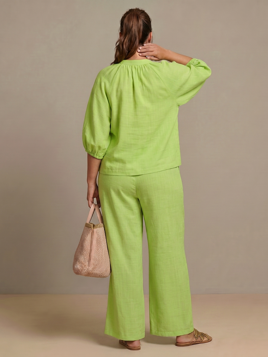 Cecily | Vetoketjufronttinen Blouson-Toppi ja Leveät Housut