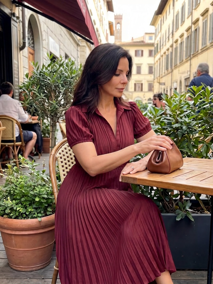 Vita | Pleated Waistline Stripe Midi Dress
