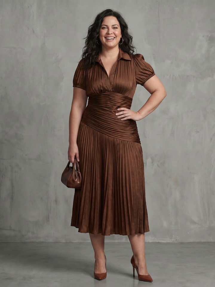 Vita | Pleated Waistline Stripe Midi Dress