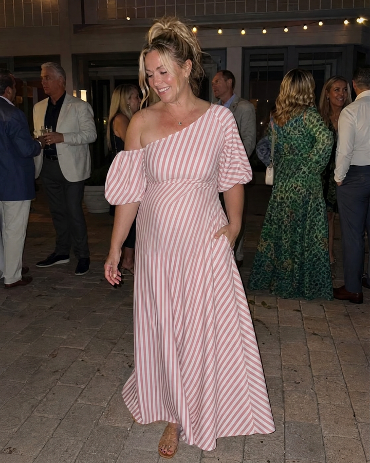 Seraphina | Raidallinen Olkaimeton Puffi Hiha Midi Mekko