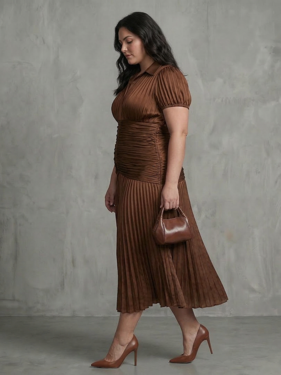 Vita | Pleated Waistline Stripe Midi Dress