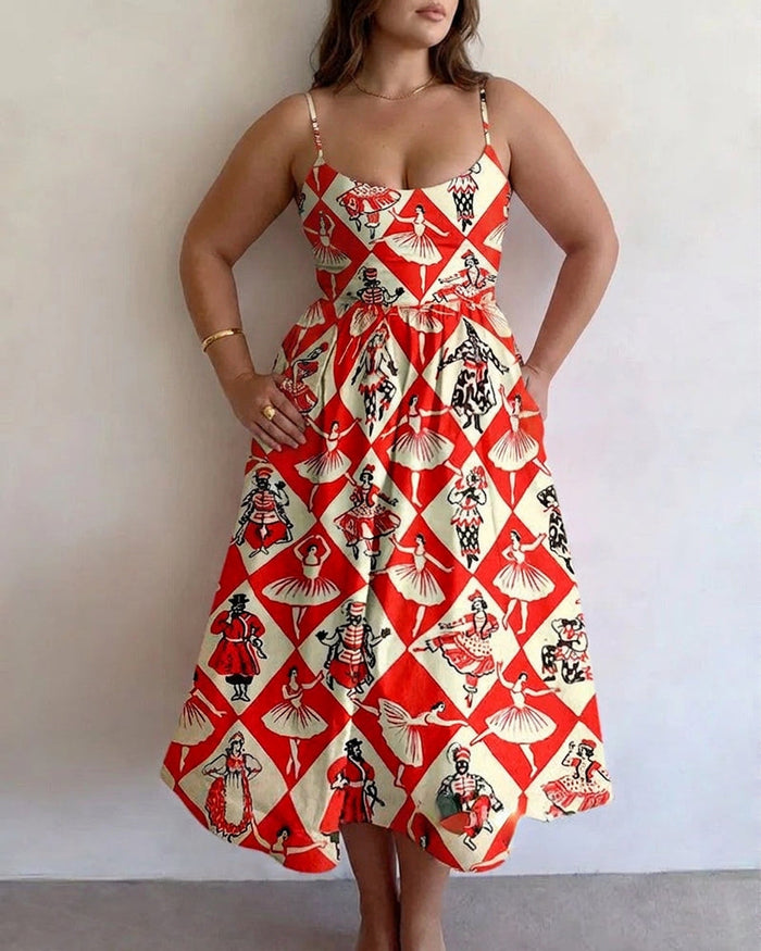 Sini | Karusellikuvioinen Vintage-midimekko