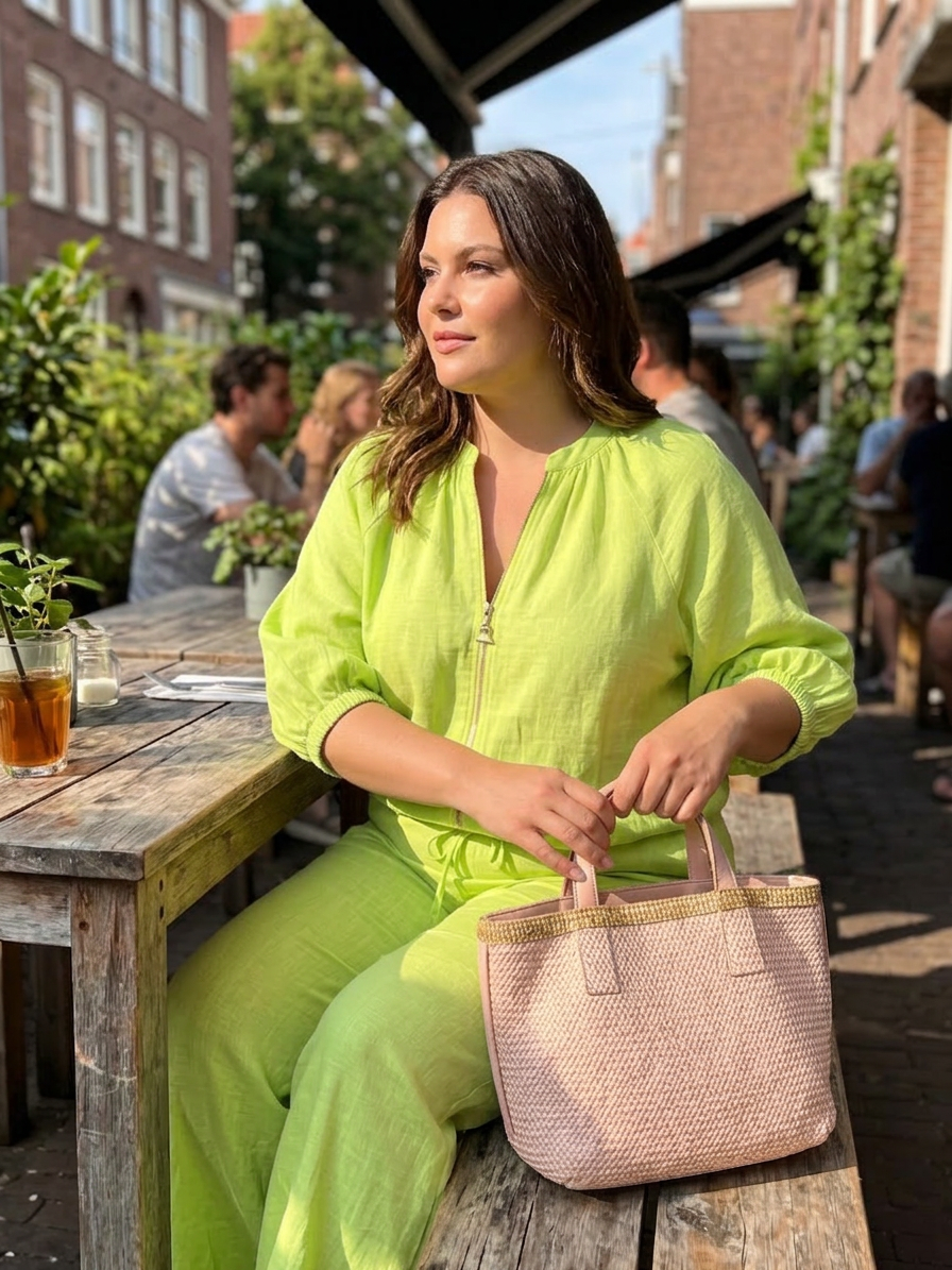 Cecily | Vetoketjufronttinen Blouson-Toppi ja Leveät Housut