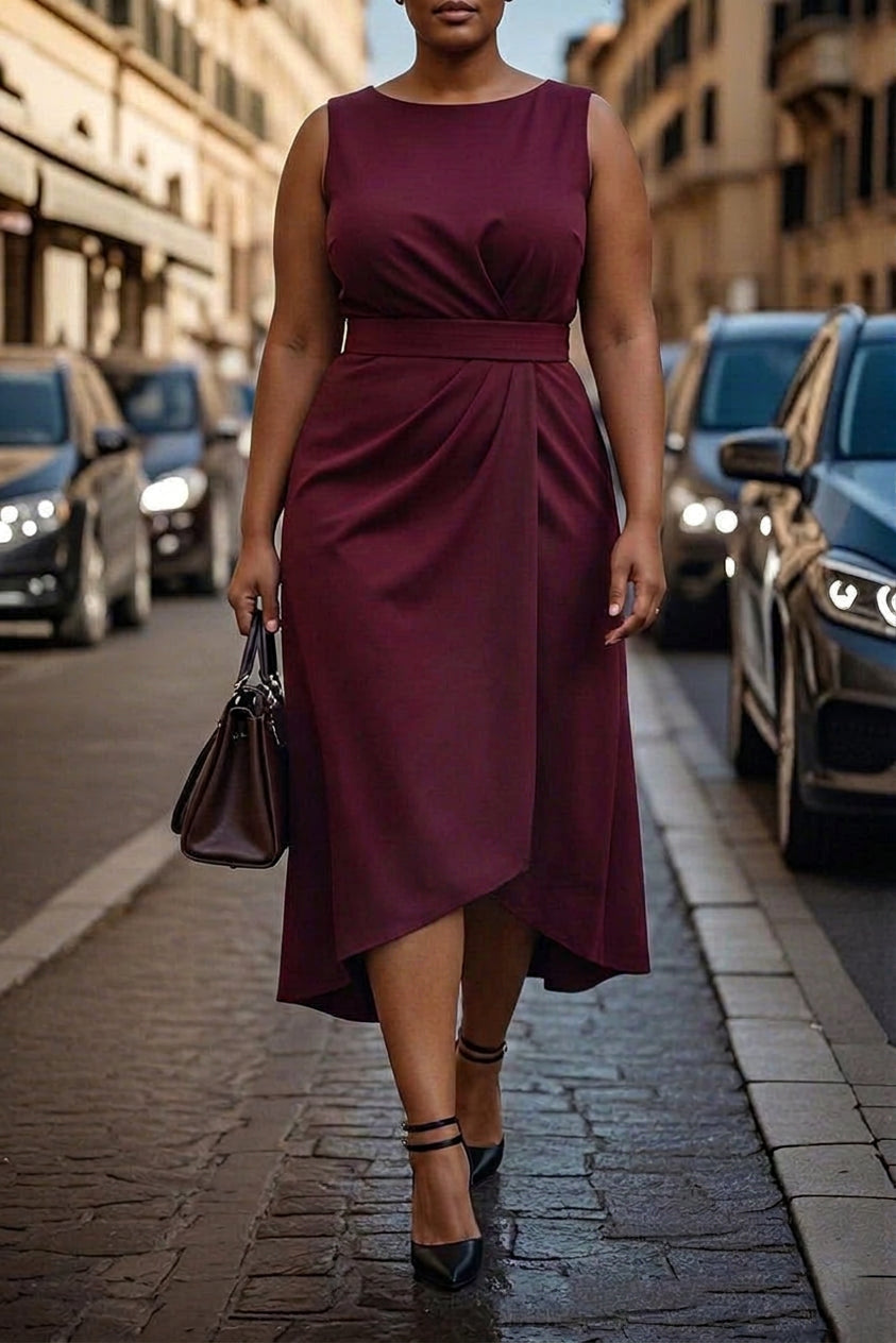 Calliope | Bordeaux Elegance Midi Dress