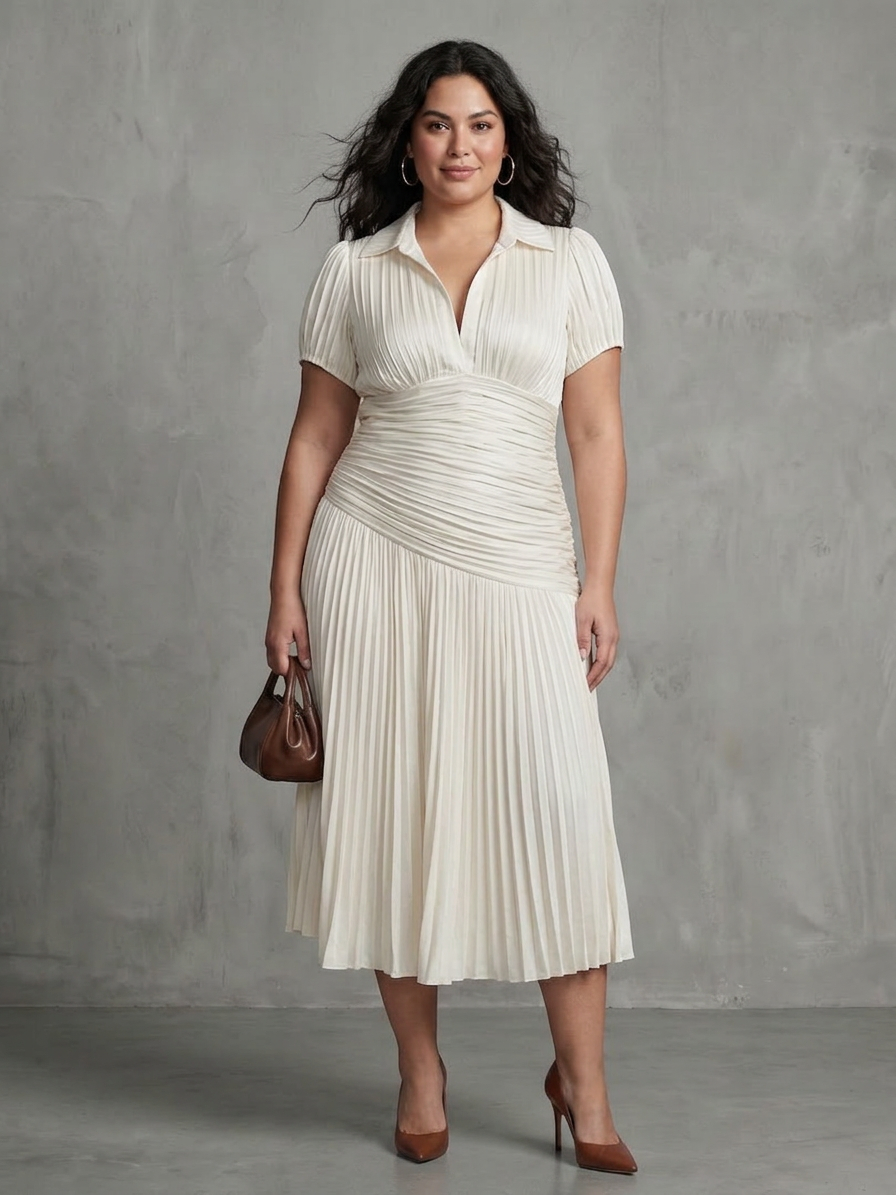 Vita | Pleated Waistline Stripe Midi Dress