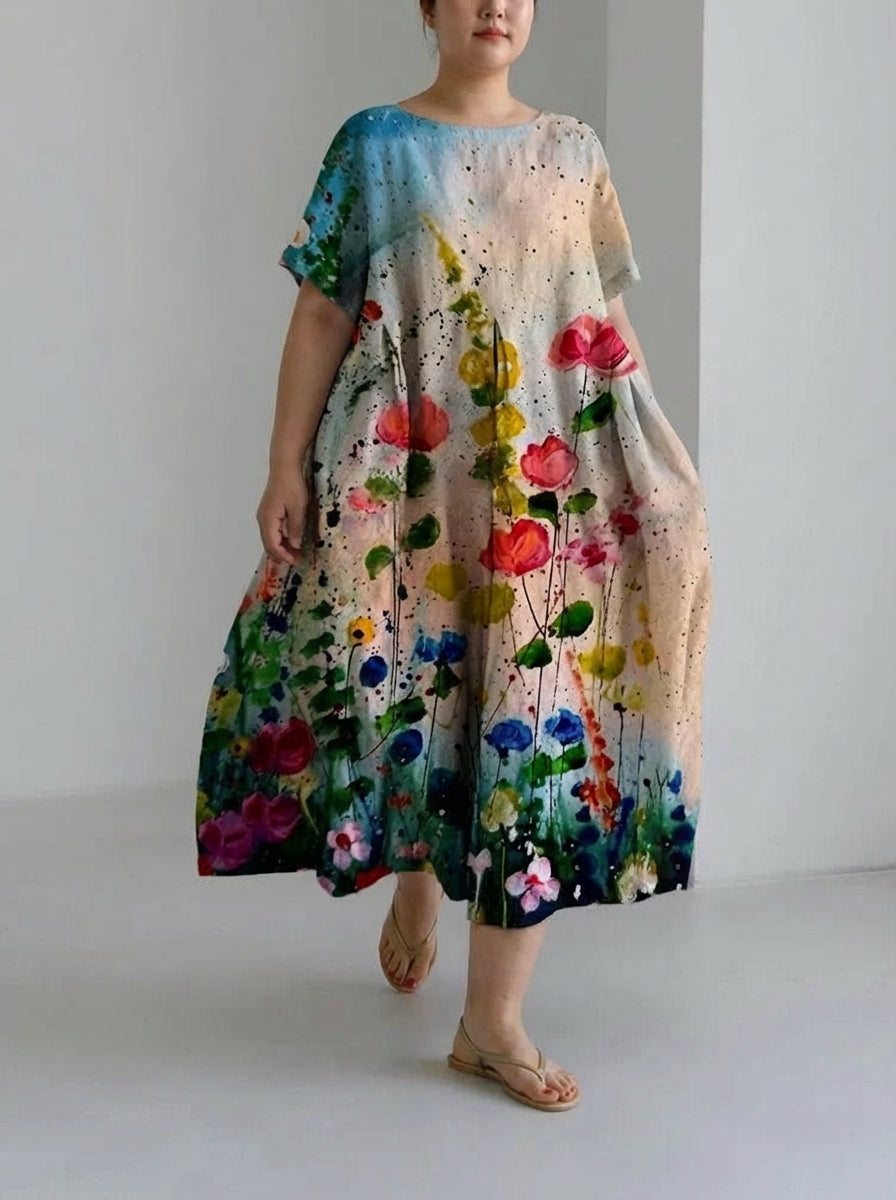 Theodora | Öljytaide Flory Irtonainen Pyöreä Kaula Medium Pituinen Hame Mekko