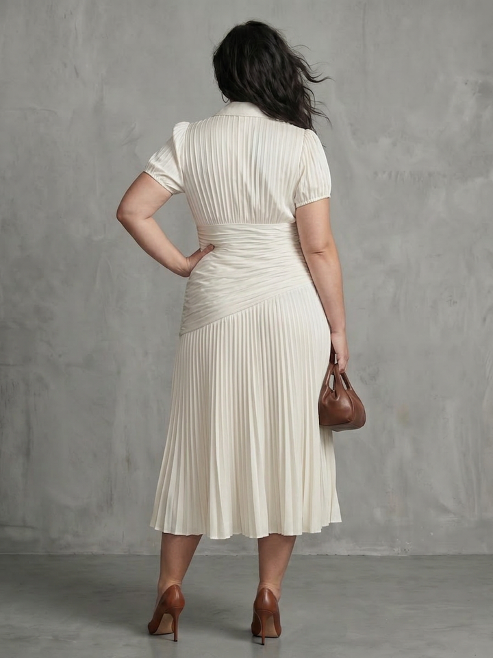Vita | Pleated Waistline Stripe Midi Dress