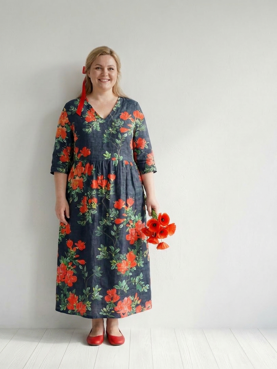 Hana | Rauhallinen Kukallinen Midi Mekko