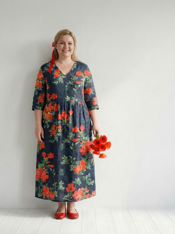 Hana | Rauhallinen Kukallinen Midi Mekko