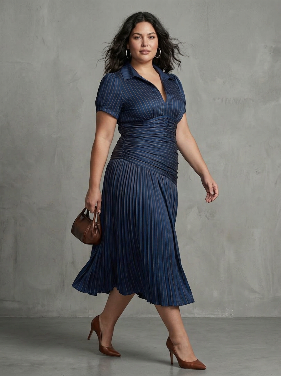 Vita | Pleated Waistline Stripe Midi Dress