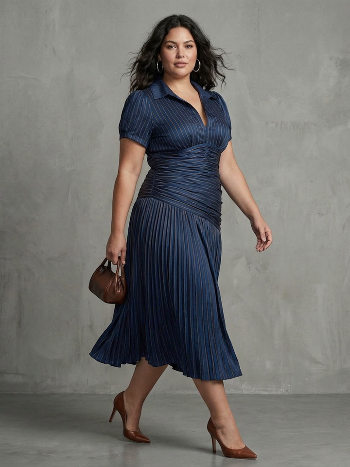 Vita | Pleated Waistline Stripe Midi Dress