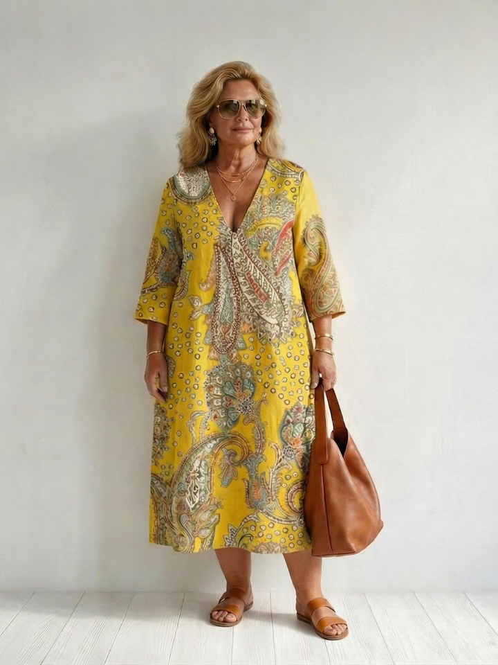 Layla | Pehmeä Paisley Midi Mekko