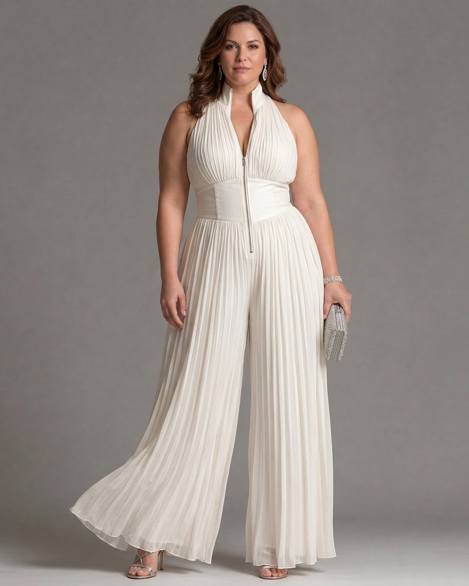Eilwen | Pleatattu Halterneck Laaja Jumpsuit