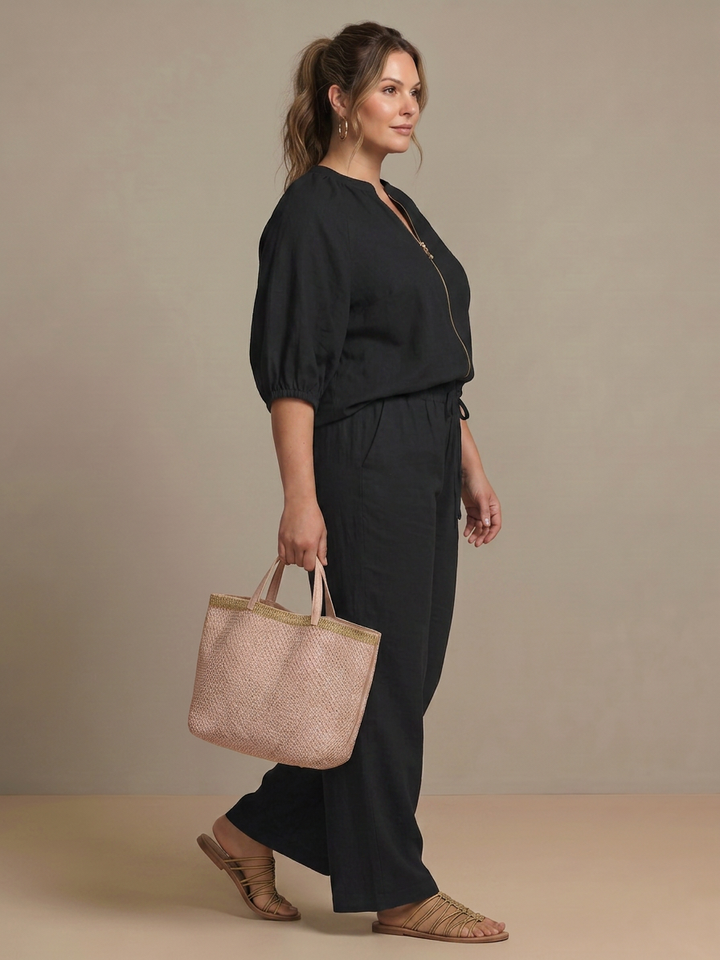 Cecily | Vetoketjufronttinen Blouson-Toppi ja Leveät Housut