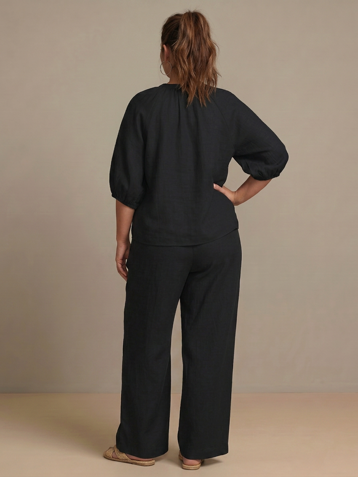 Cecily | Vetoketjufronttinen Blouson-Toppi ja Leveät Housut