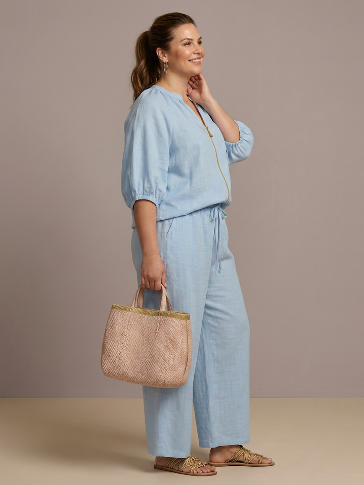 Cecily | Vetoketjufronttinen Blouson-Toppi ja Leveät Housut