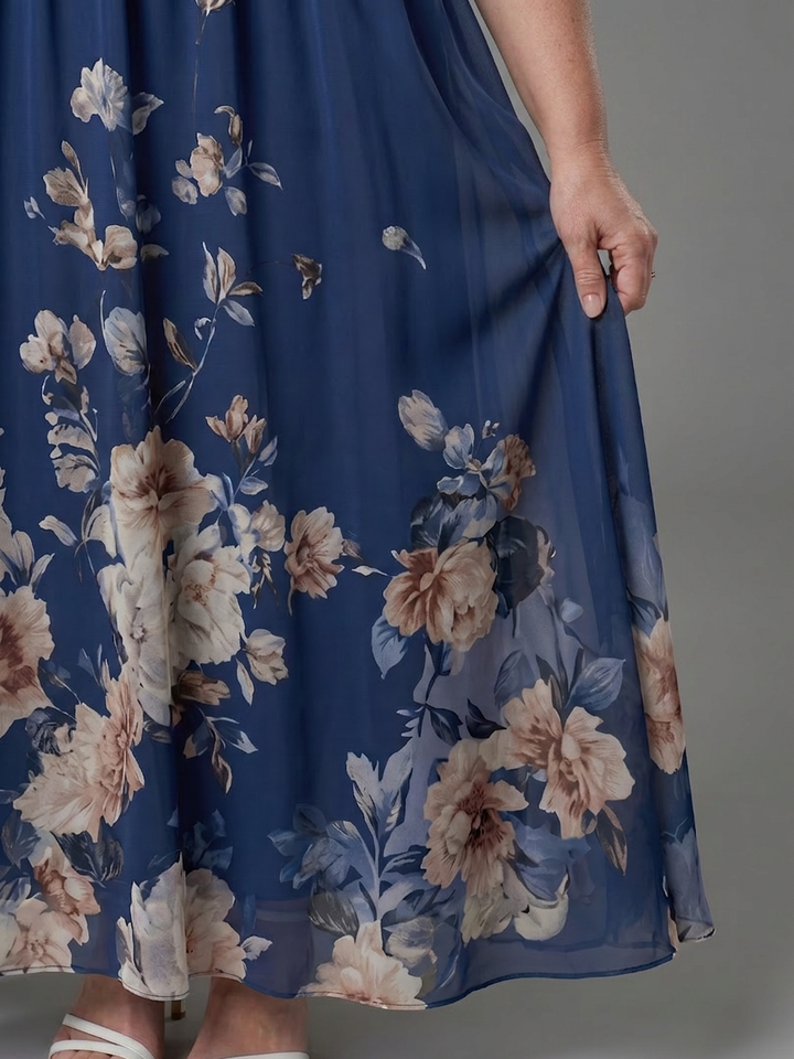 Wanda | Hihaton V-pääntie Pehmeä Kukallinen Midi Mekko