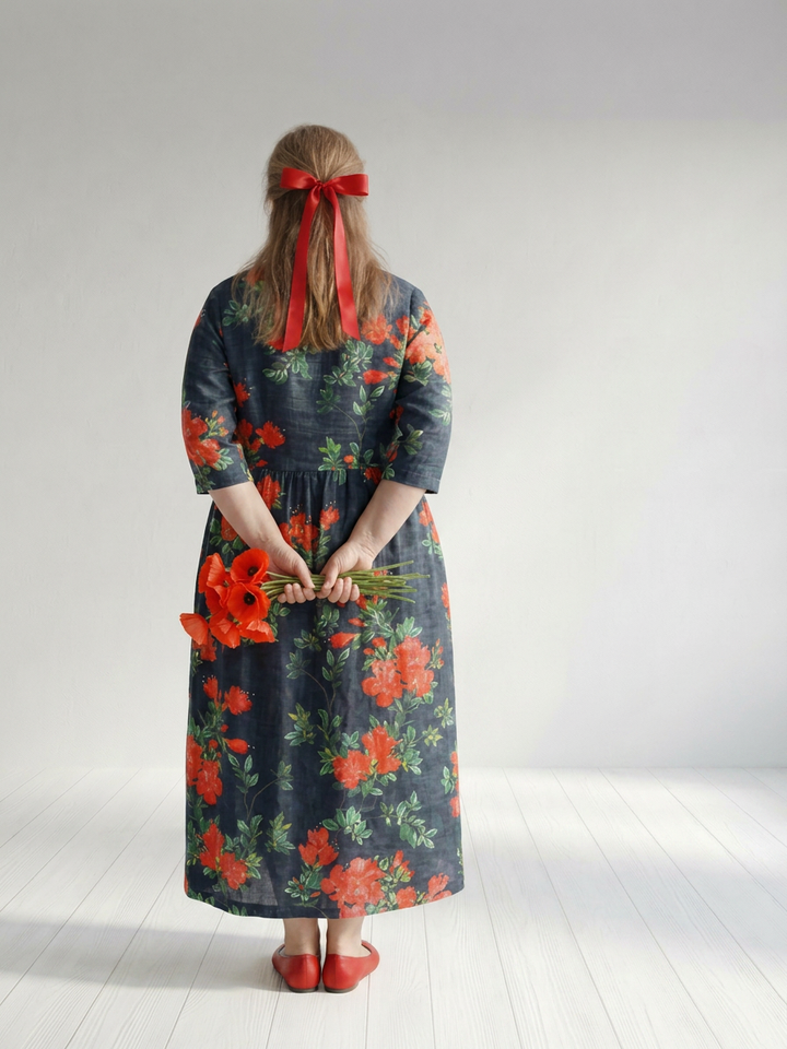 Hana | Rauhallinen Kukallinen Midi Mekko