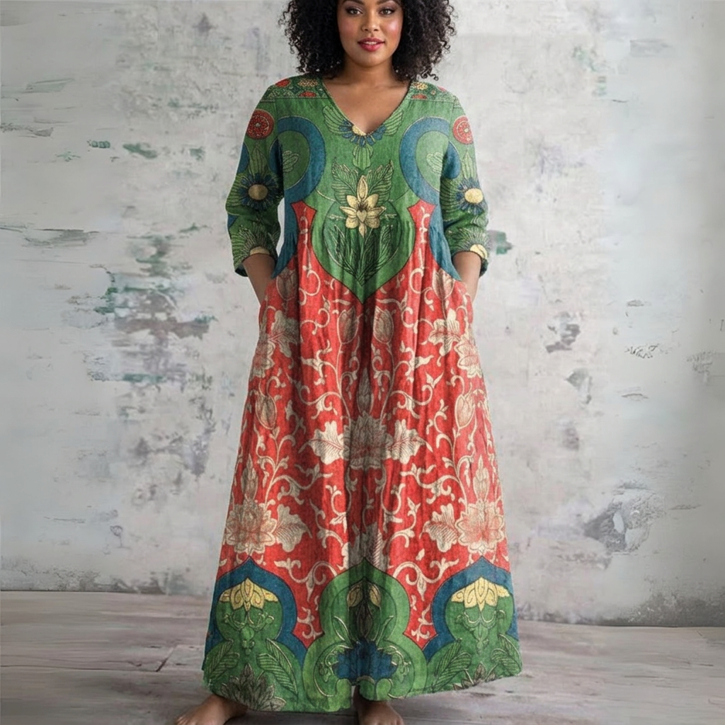 Rosanna | Vintage Kukallinen Maxi Mekko