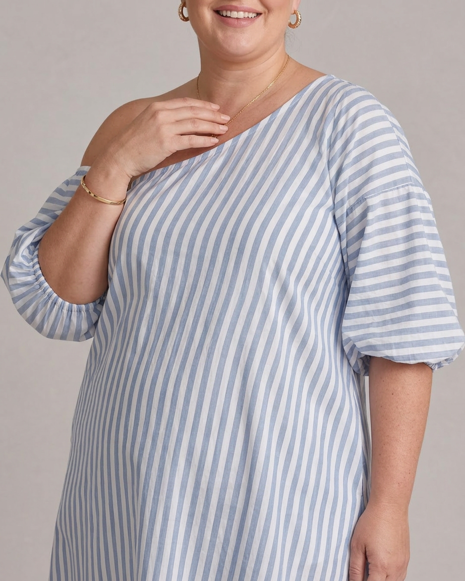 Seraphina | Raidallinen Olkaimeton Puffi Hiha Midi Mekko