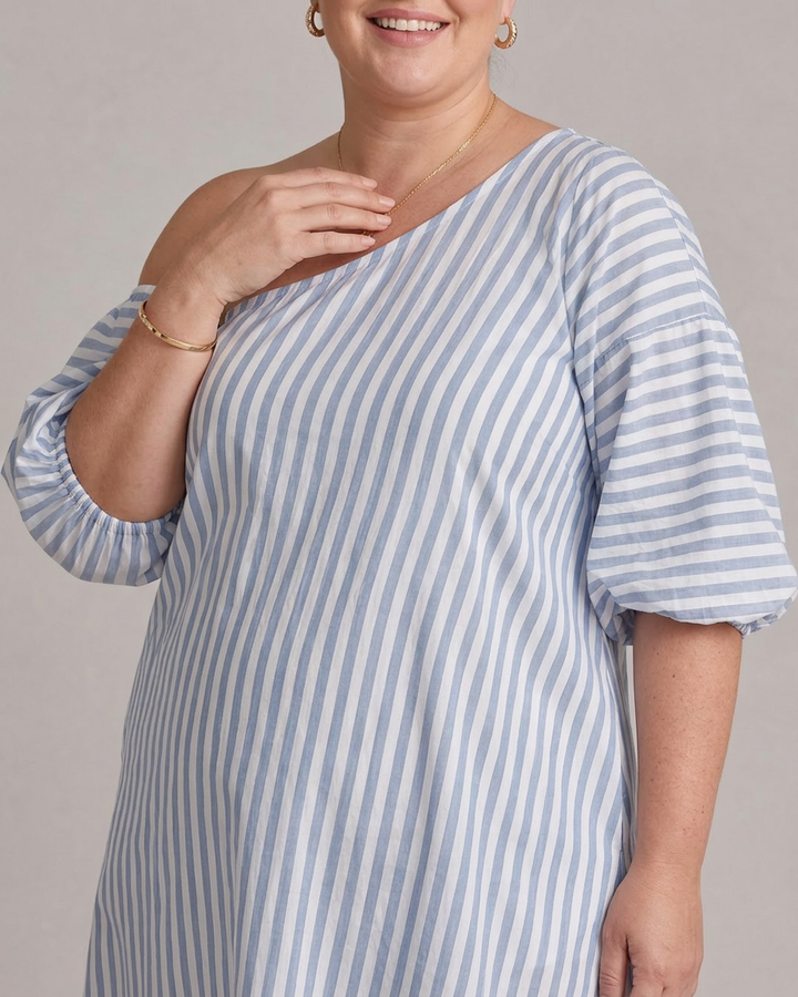 Seraphina | Raidallinen Olkaimeton Puffi Hiha Midi Mekko