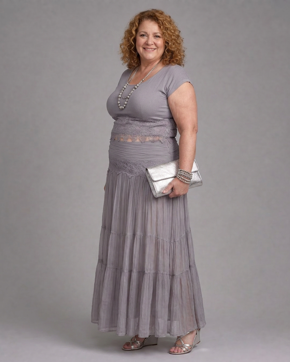 Magnolia | Röyhelöity Crop Top ja Pleatattu Maxi Hame Setti
