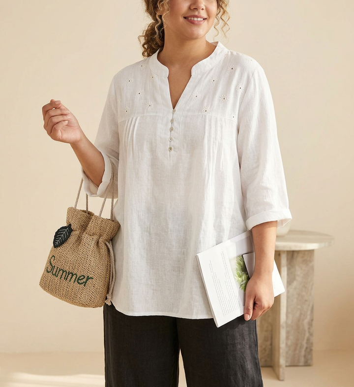 Maia - Puhtaasta Puuvillasta Valmistettu Schiffly Kirjailtu Naisten Paita