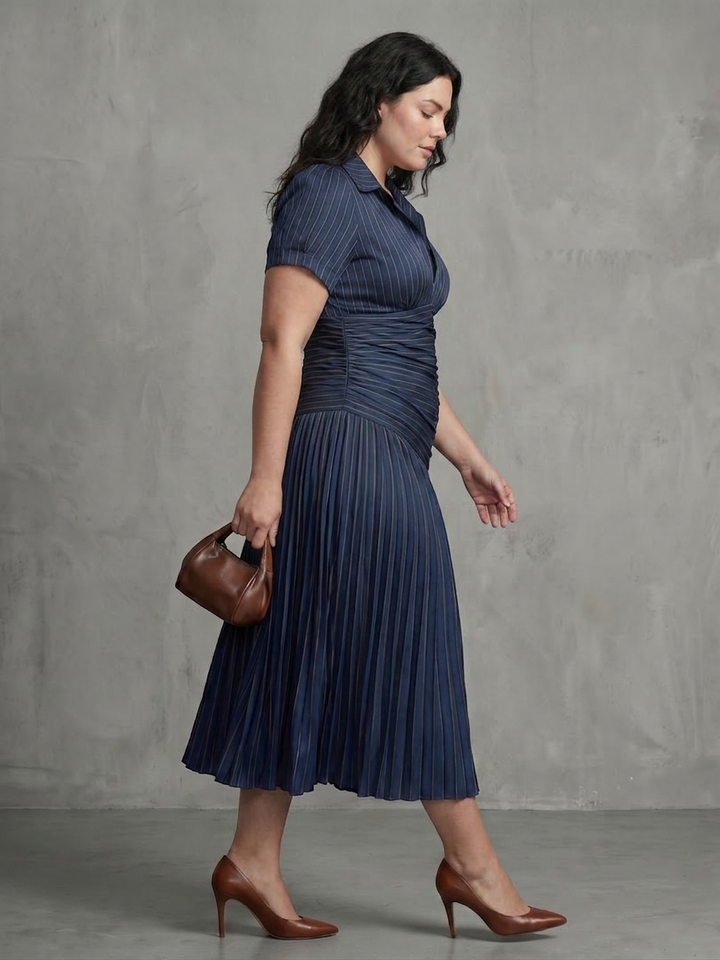Vita | Pleated Waistline Stripe Midi Dress