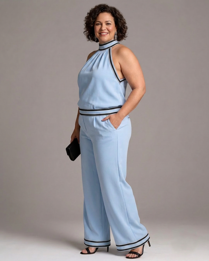Saffron | Kontrastivärinen Halterneck Laaja Jumpsuit