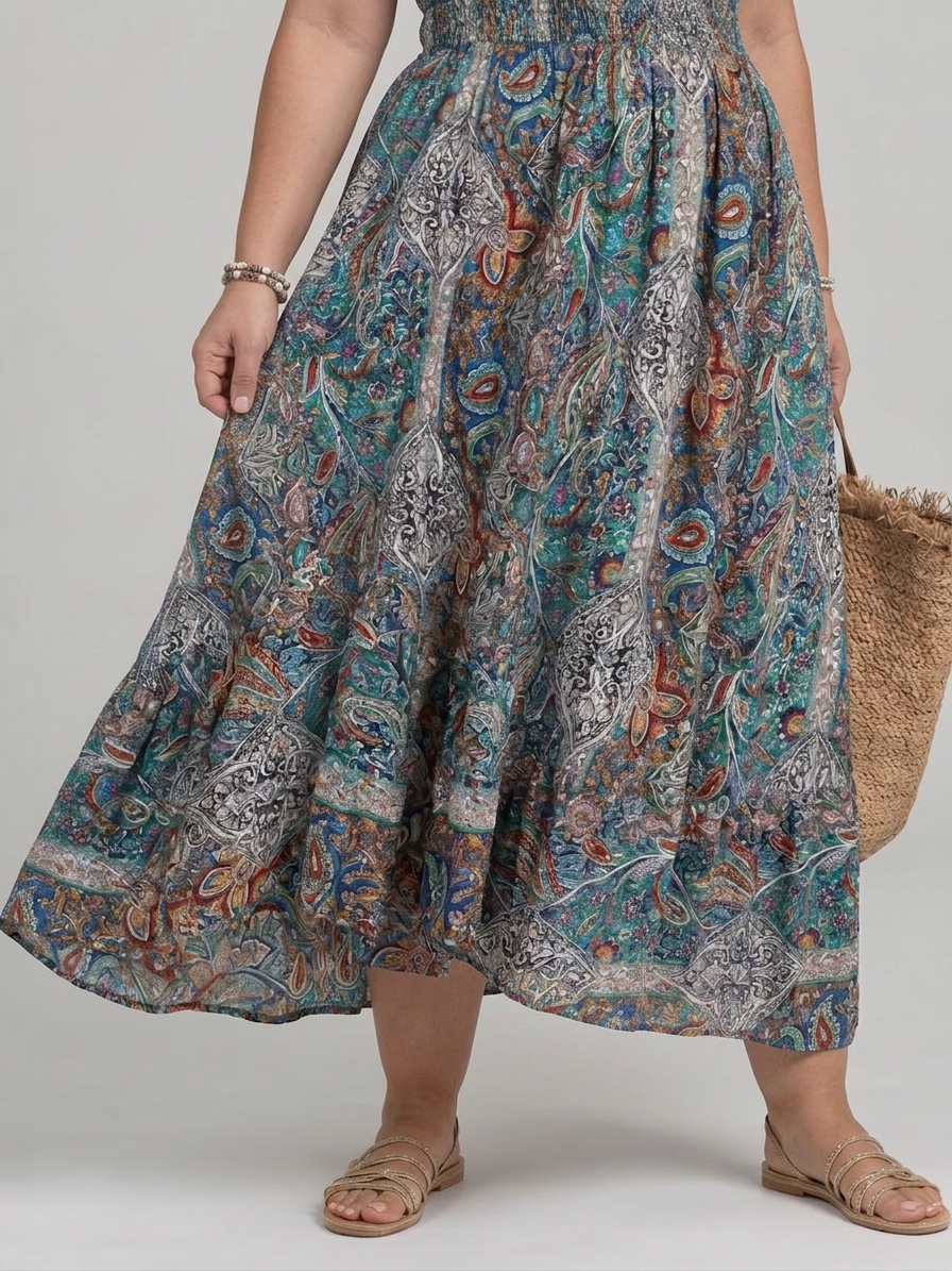 Nova | Olkaimeton Paisley-kuosis Midi-mekko