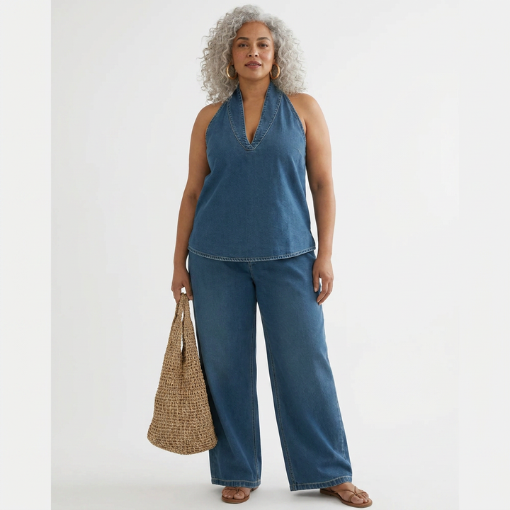 Junia | Vintage Pestyt Pehmeä Denim-Ilme Kaksiosainen Setti