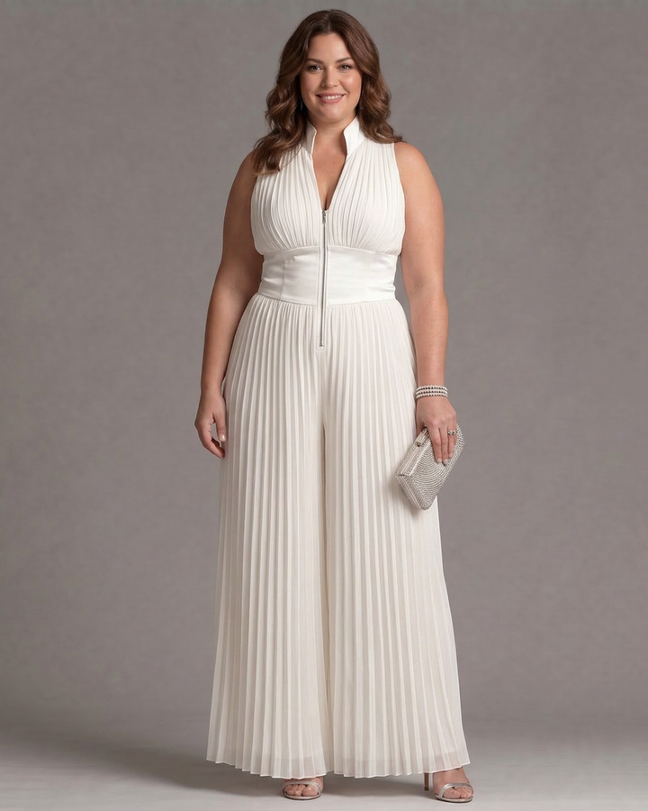 Eilwen | Pleatattu Halterneck Laaja Jumpsuit