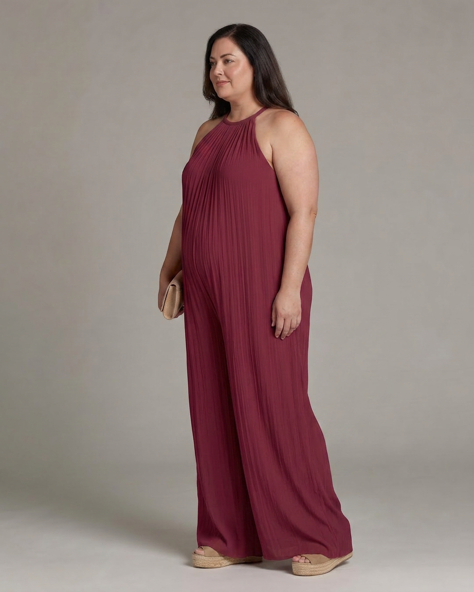 Wanda | Pleatattu Halterneck Laaja Jumpsuit