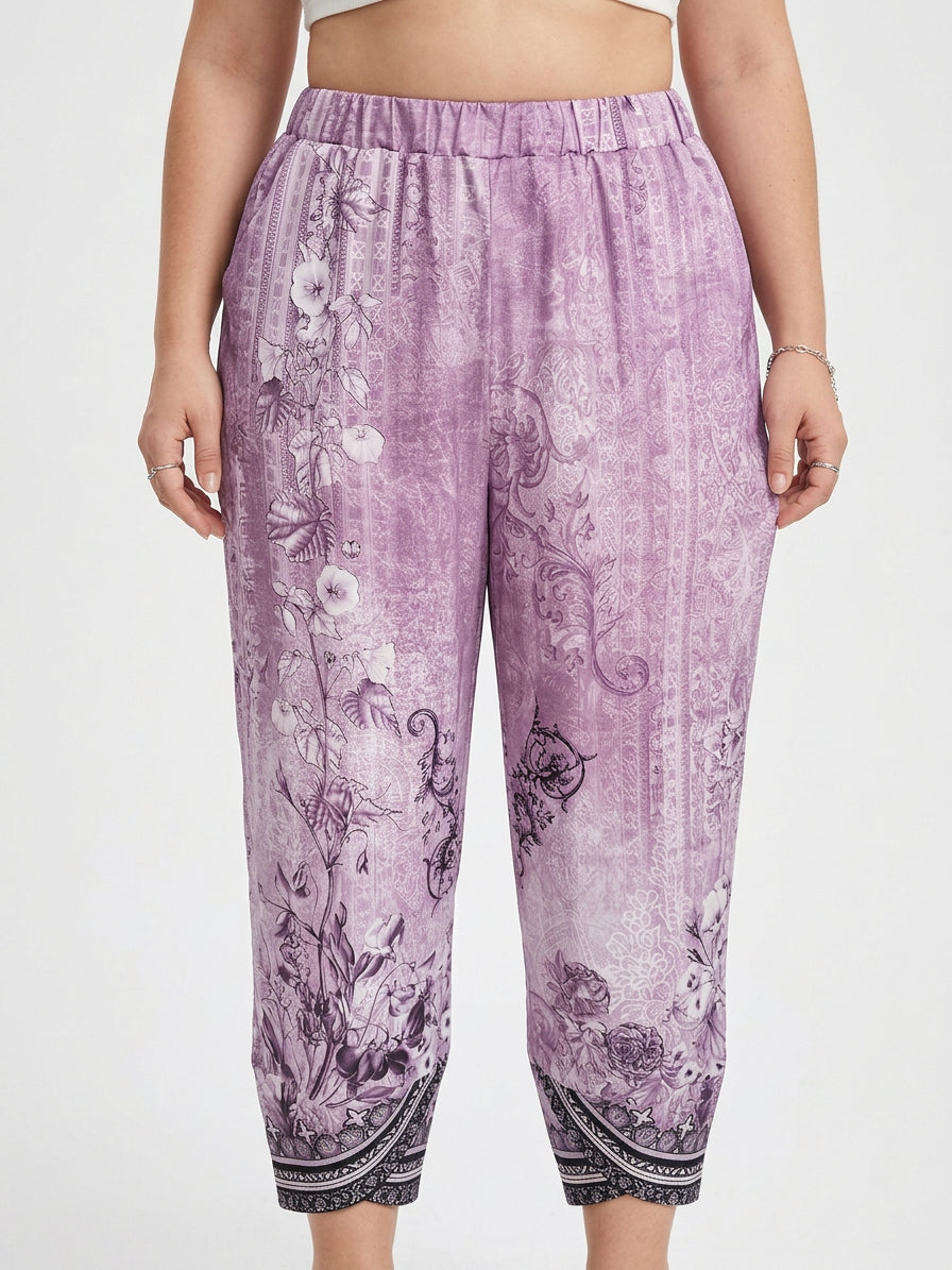 Olwen | Vintage Kukallinen Capri-Housut Joustavalla Vyötäröllä