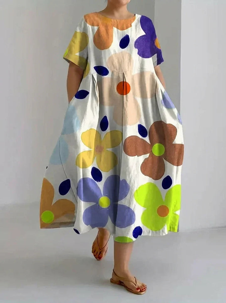 Aveline | Retro Botaninen Kukkasuunnittelu Painettu Rentohenkinen Mekko
