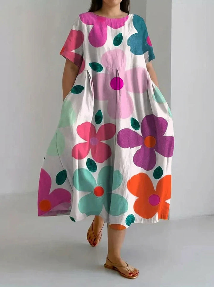 Aveline | Retro Botaninen Kukkasuunnittelu Painettu Rentohenkinen Mekko