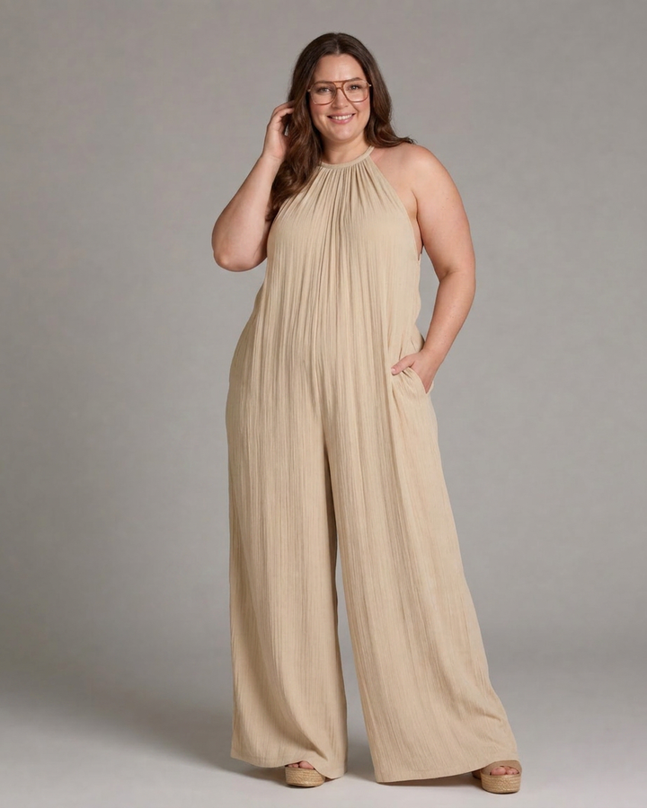 Wanda | Pleatattu Halterneck Laaja Jumpsuit