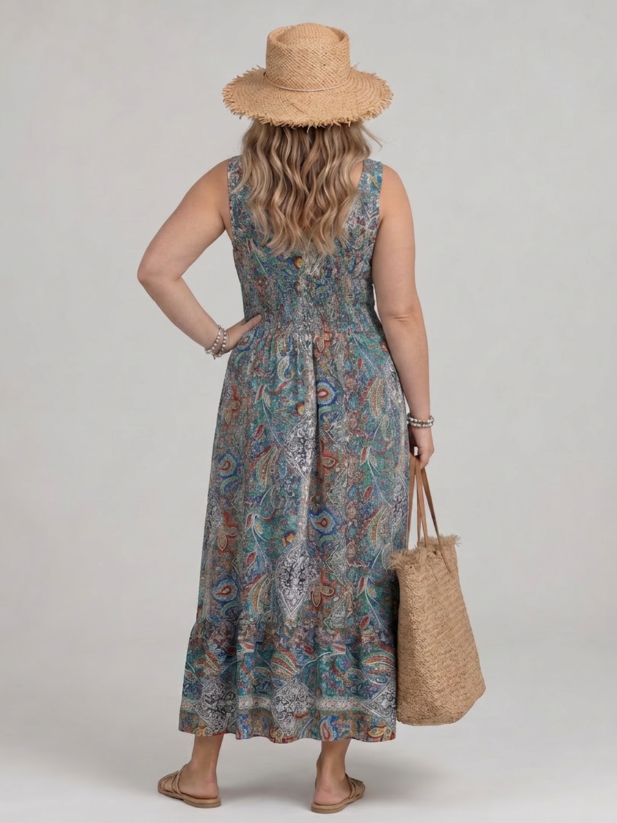 Nova | Olkaimeton Paisley-kuosis Midi-mekko