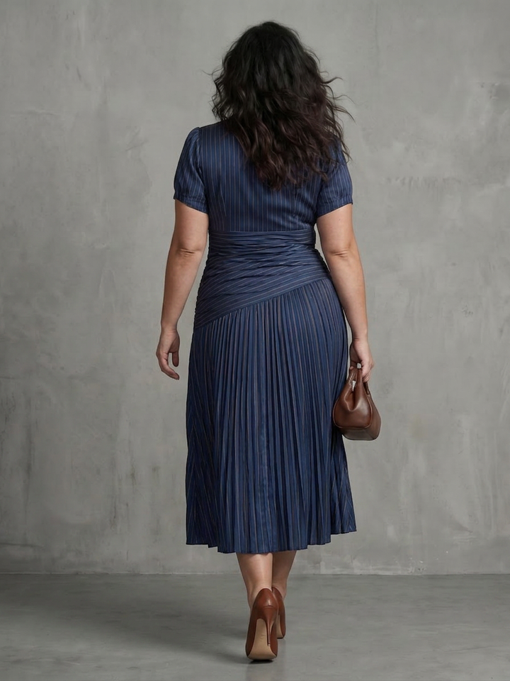 Vita | Pleated Waistline Stripe Midi Dress