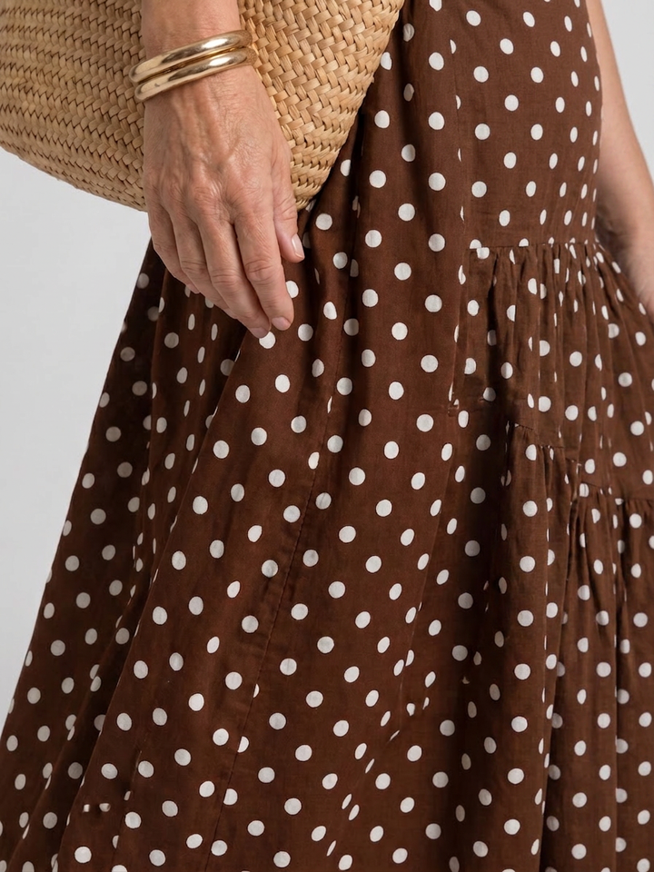 Olwen | Olkaimaton Pilkkukuosiset Midi-mekko
