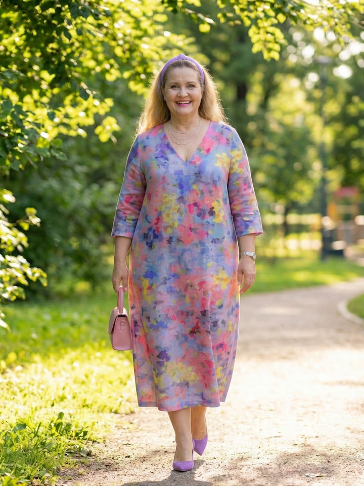 Faye | Abstrakti Kukallinen Midi Mekko