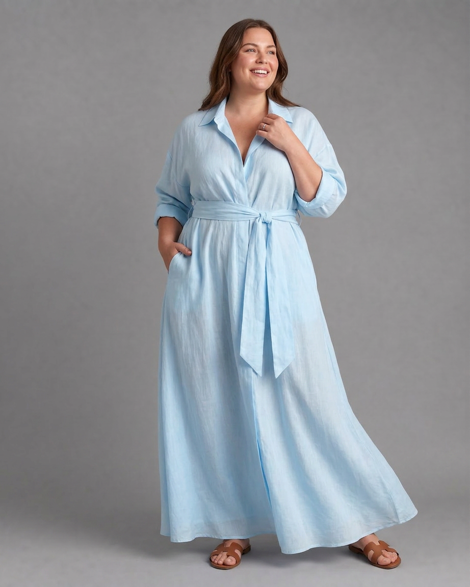 Astrid | Vyöllinen Kauluksellinen Pitkähiha Midi Mekko