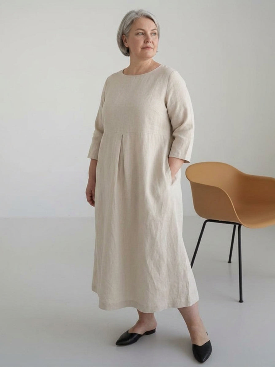 Iona - Puuvilla-Pellava Vyötärömekko