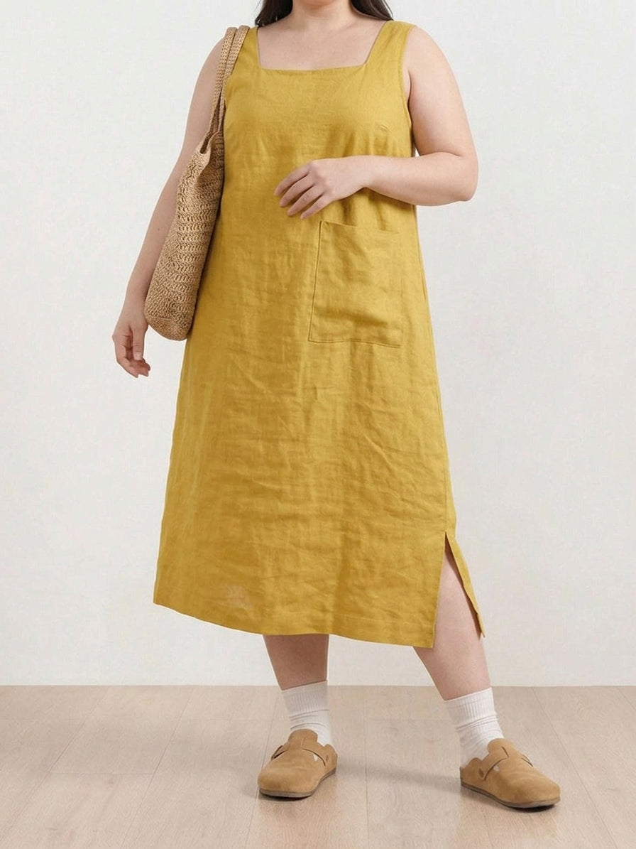 Saskia - Pellavainen Midi Mekko
