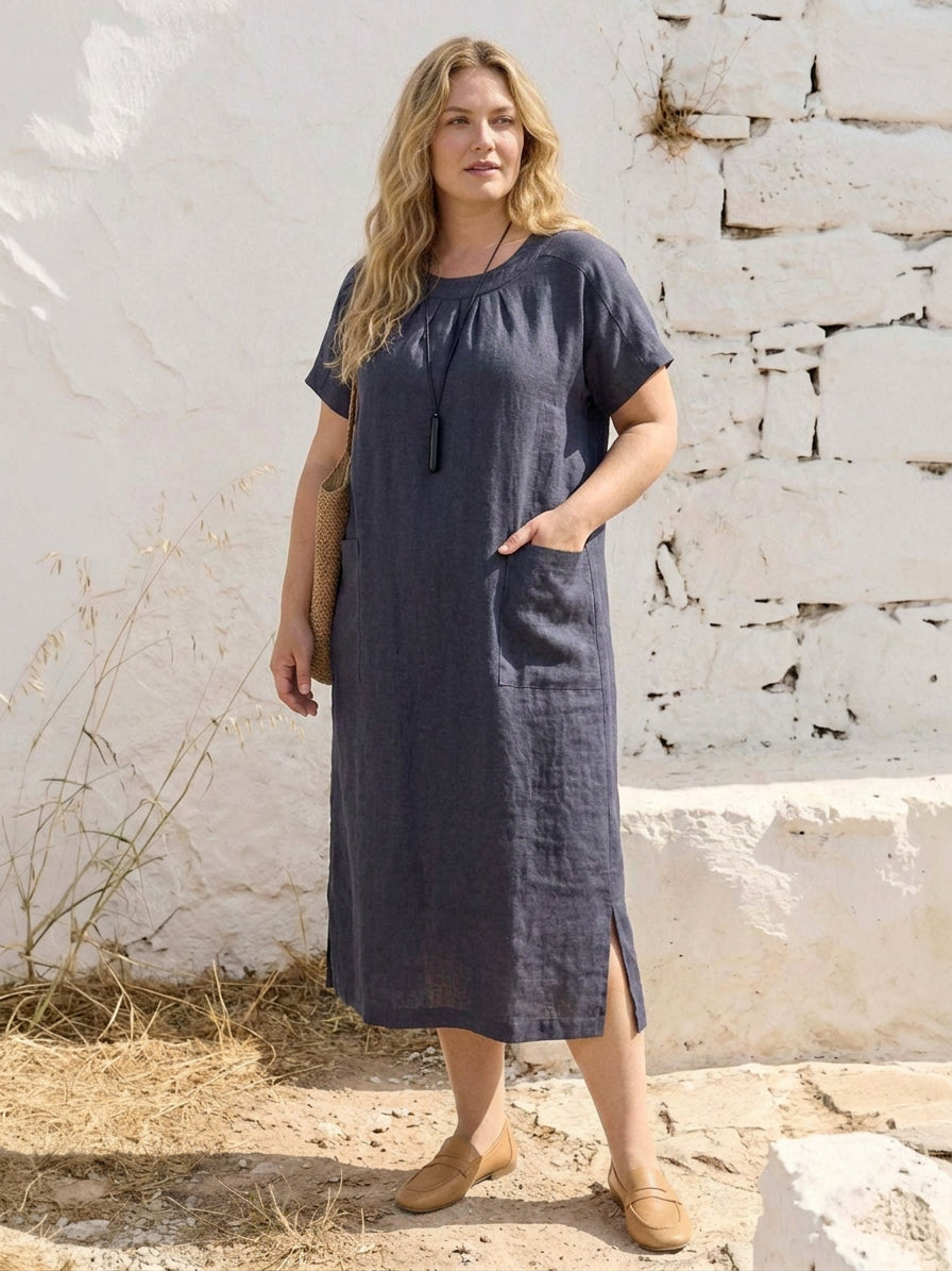 Saskia - Pellavainen Midi Mekko