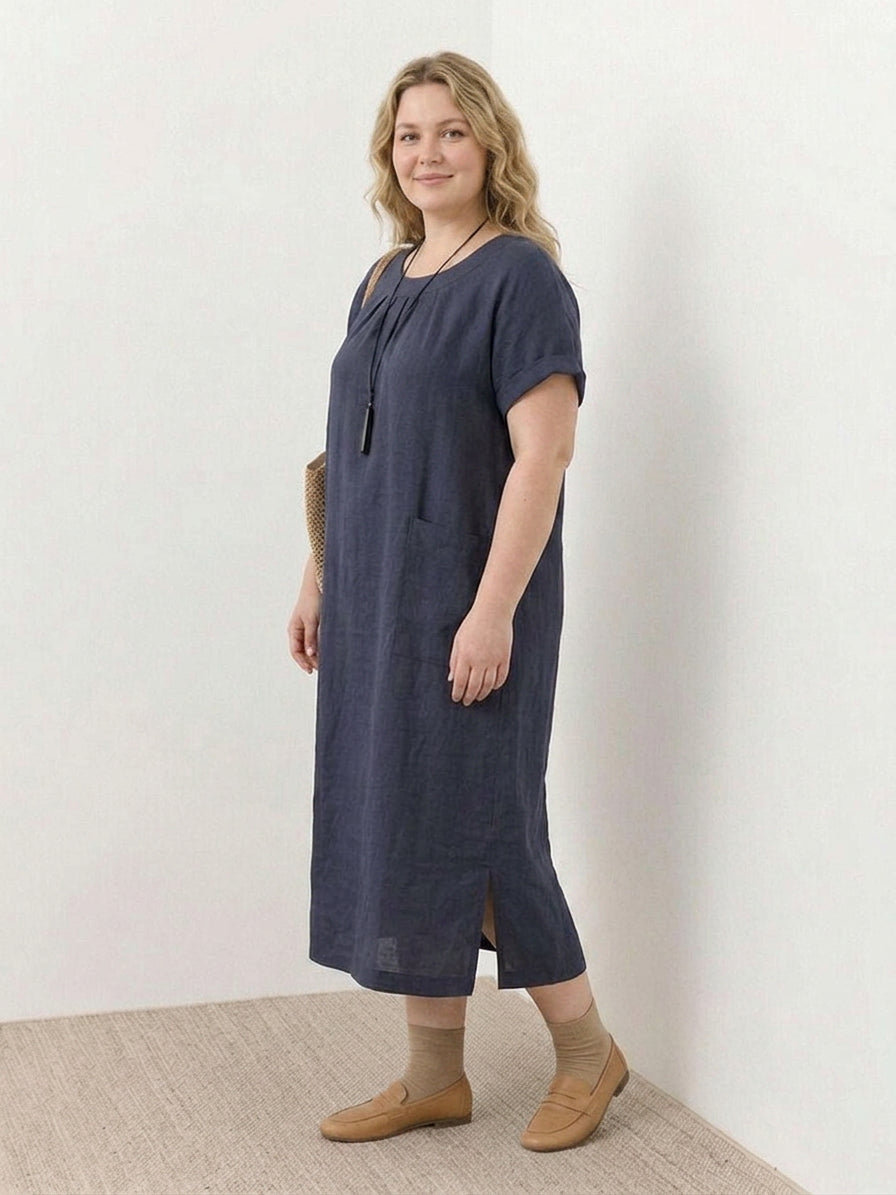 Saskia - Pellavainen Midi Mekko