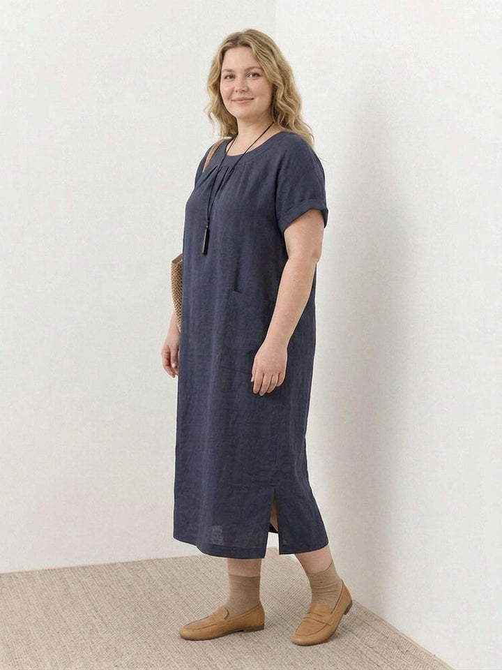Saskia - Pellavainen Midi Mekko