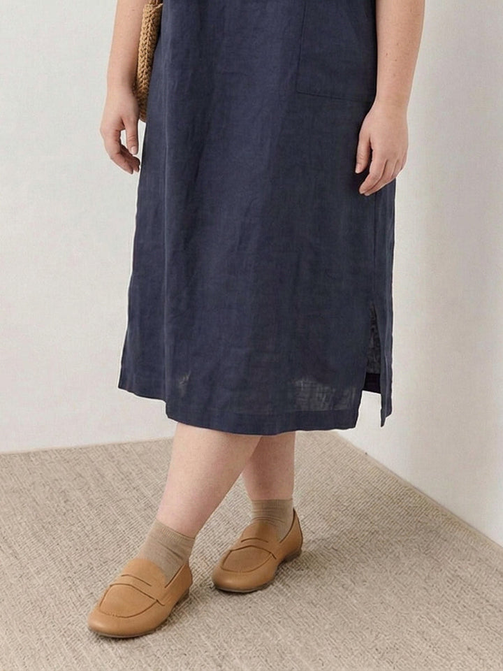 Saskia - Pellavainen Midi Mekko